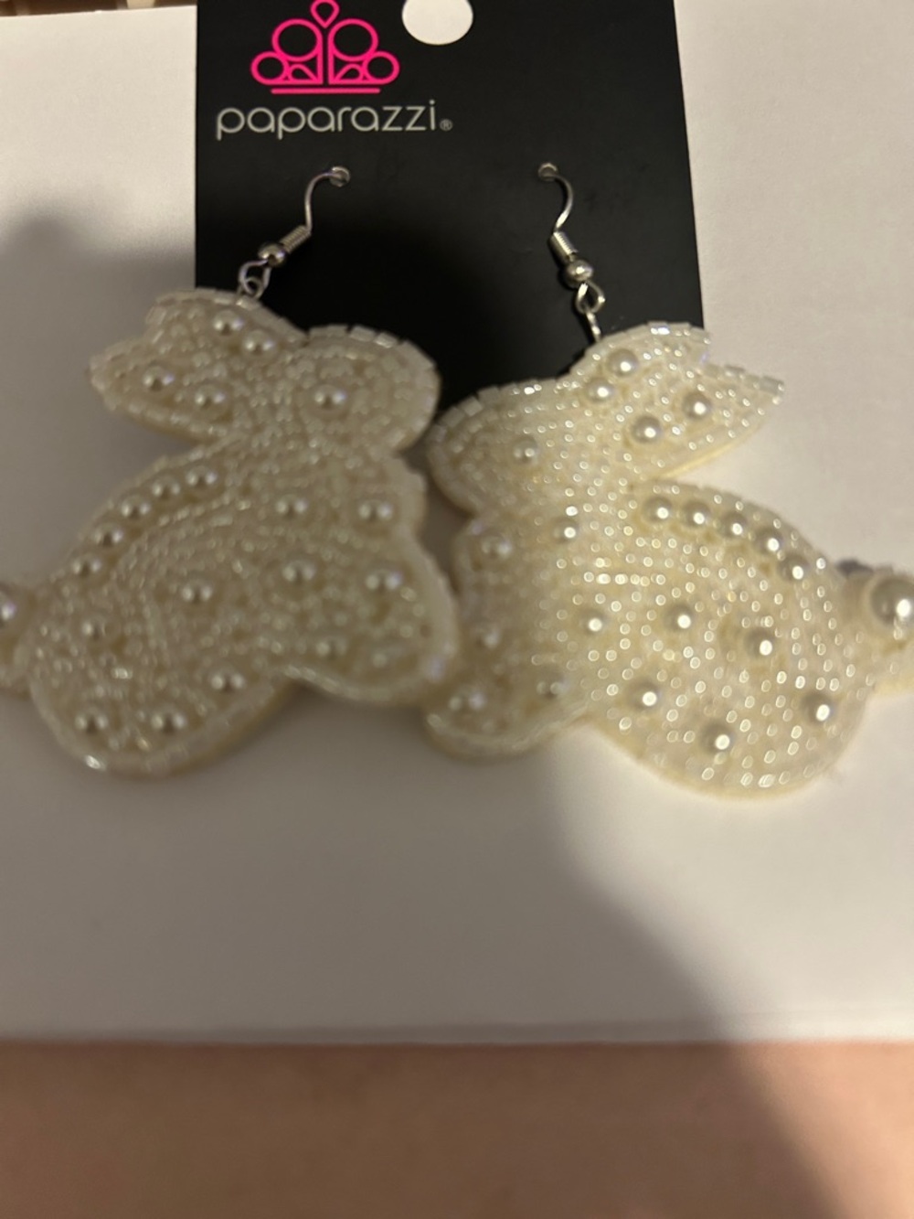 paparazzi Cream Pearl & Seed Bead Bunny Dangle Earrings